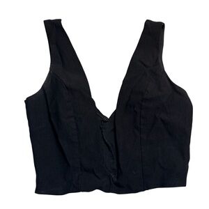 Solemio Crop Top Small Black Corset-Style Deep V Wire Rayon Nylon Sexy